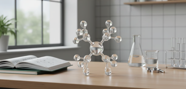 Un'immagine concettuale che mostri in modo semplice il legame tra minerale e molecola organica.