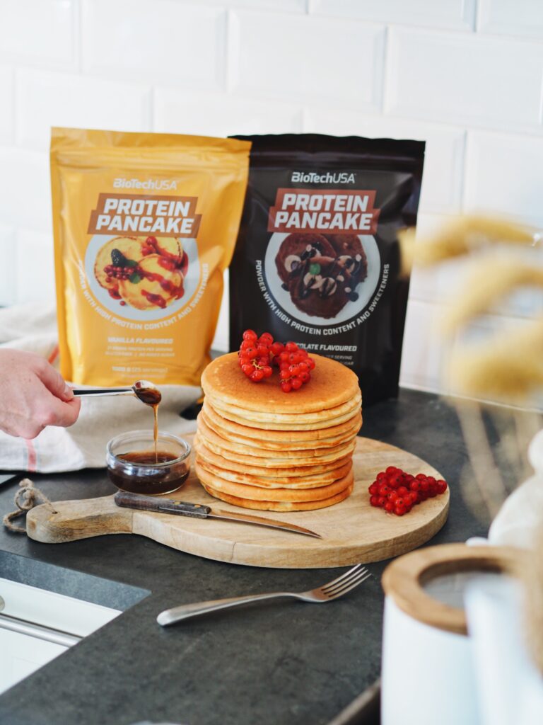 Protein Pancake: Polvere per la preparazione di pancake ad alto contenuto proteico con dolcificanti e senza zuccheri aggiunti